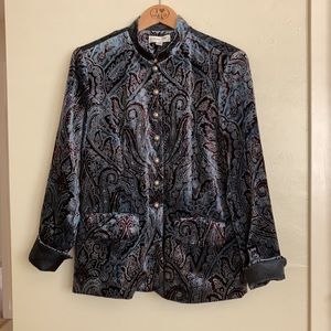 Coldwater Creek Blue Paisley Velvet Military Jacket Size Medium